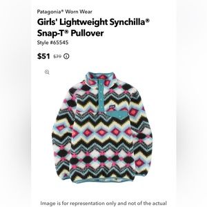 Patagonia Girls Snap T Fleece, size 4-6